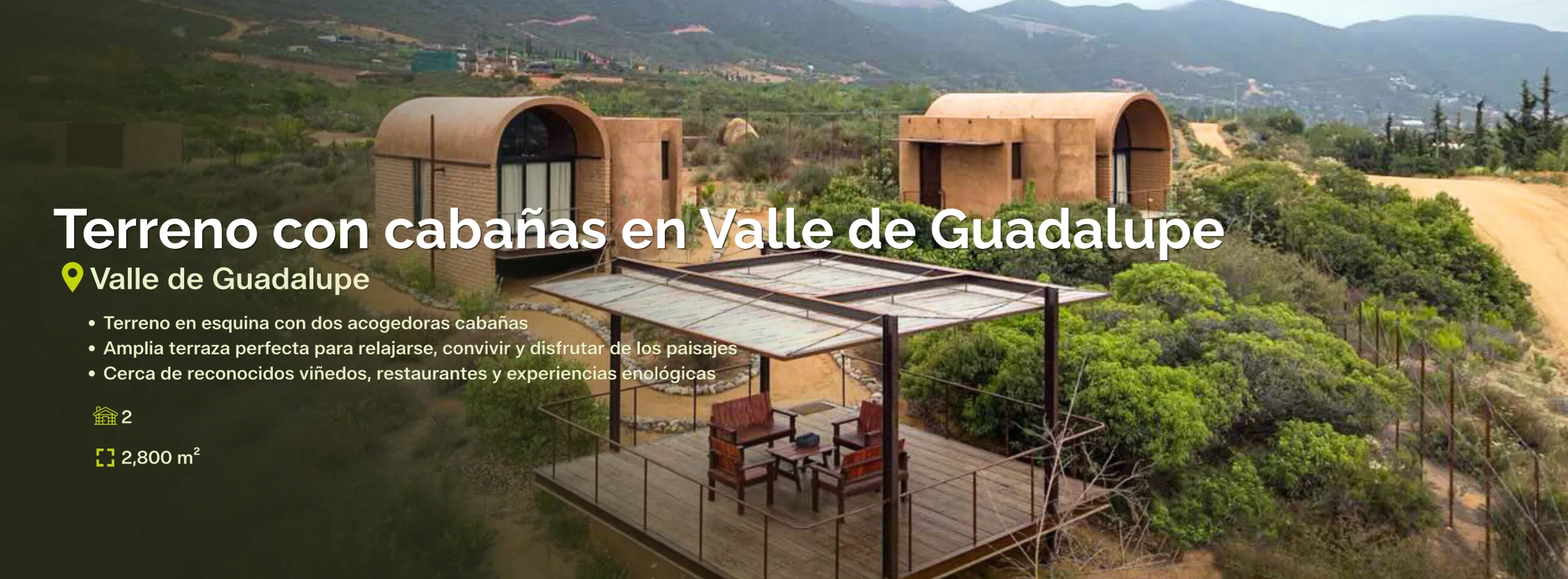 Terreno en venta con cabañas en Valle de Guadalupe ideal para inversión